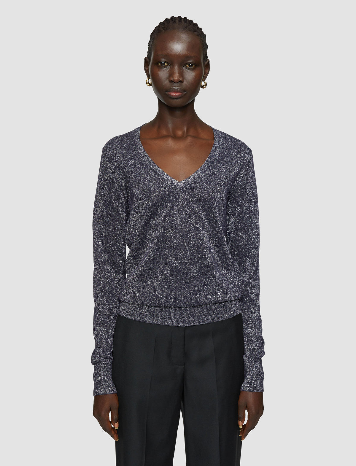 Lurex Knit V Neck Jumper